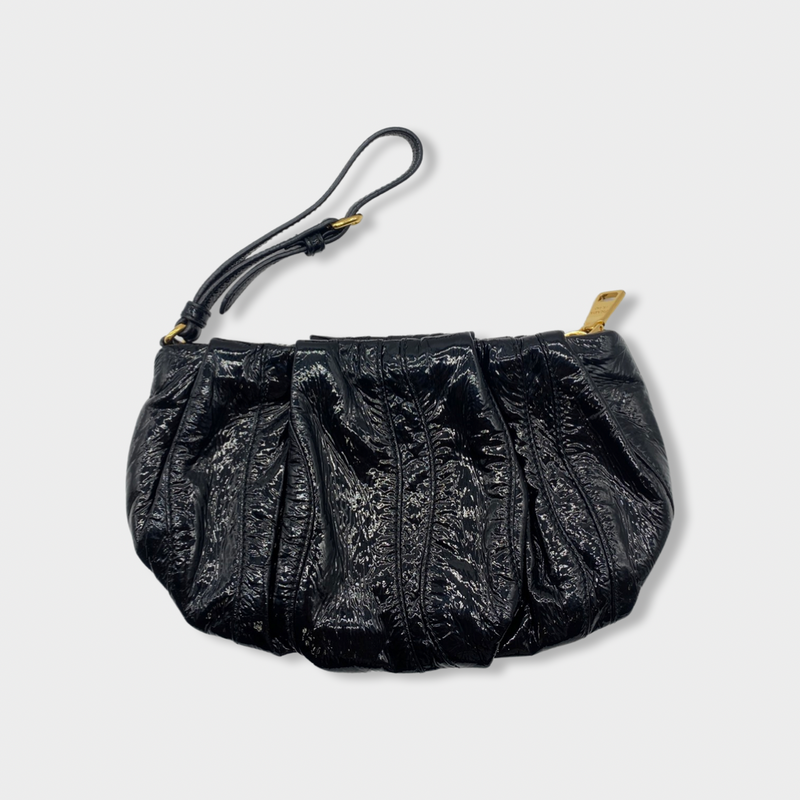 second-hand PRADA black patent leather pouch