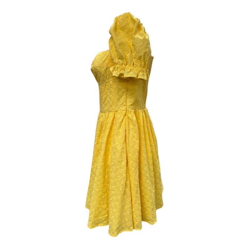 second-hand LA SEMAINE yellow cotton crochet mini dress | Size UK14