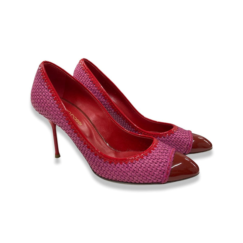 SERGIO ROSSI red and fuchsia leather pumps