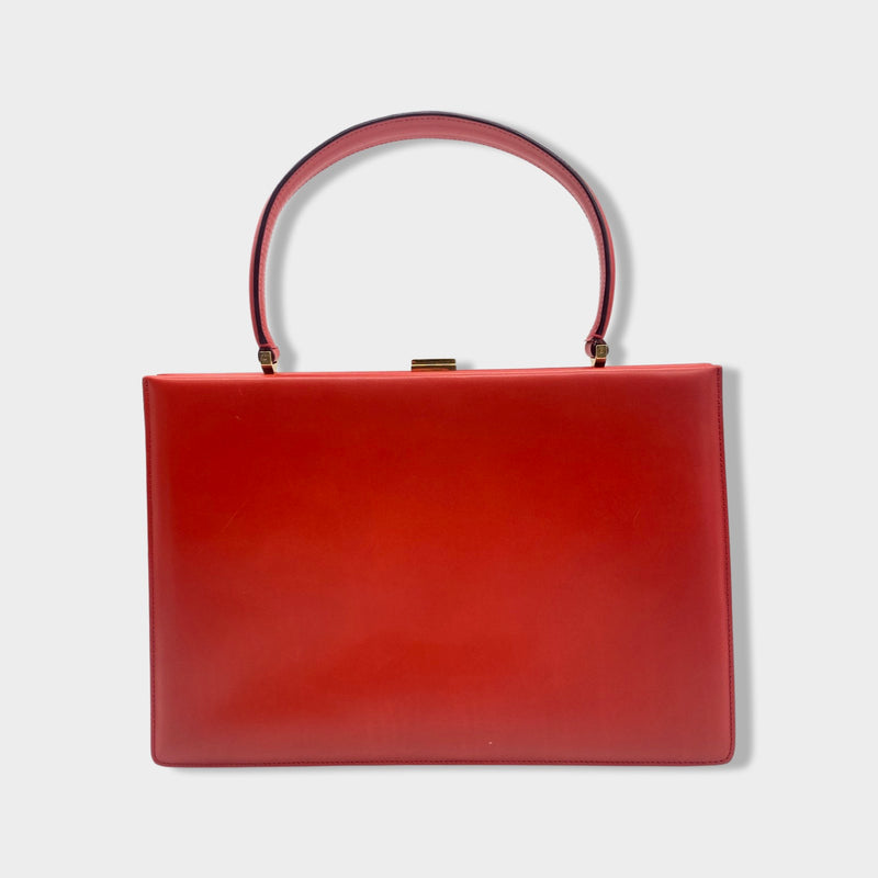 CÉLINE orange-red leather handbag clasp with gold hardware