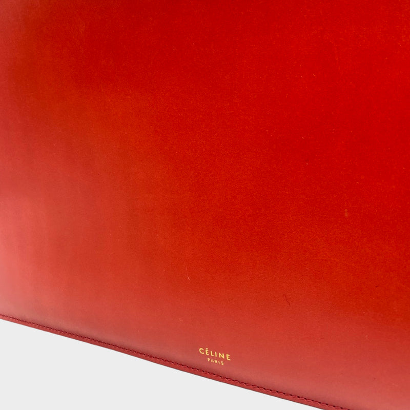 second-hand CÉLINE orange-red leather handbag with gold hardware