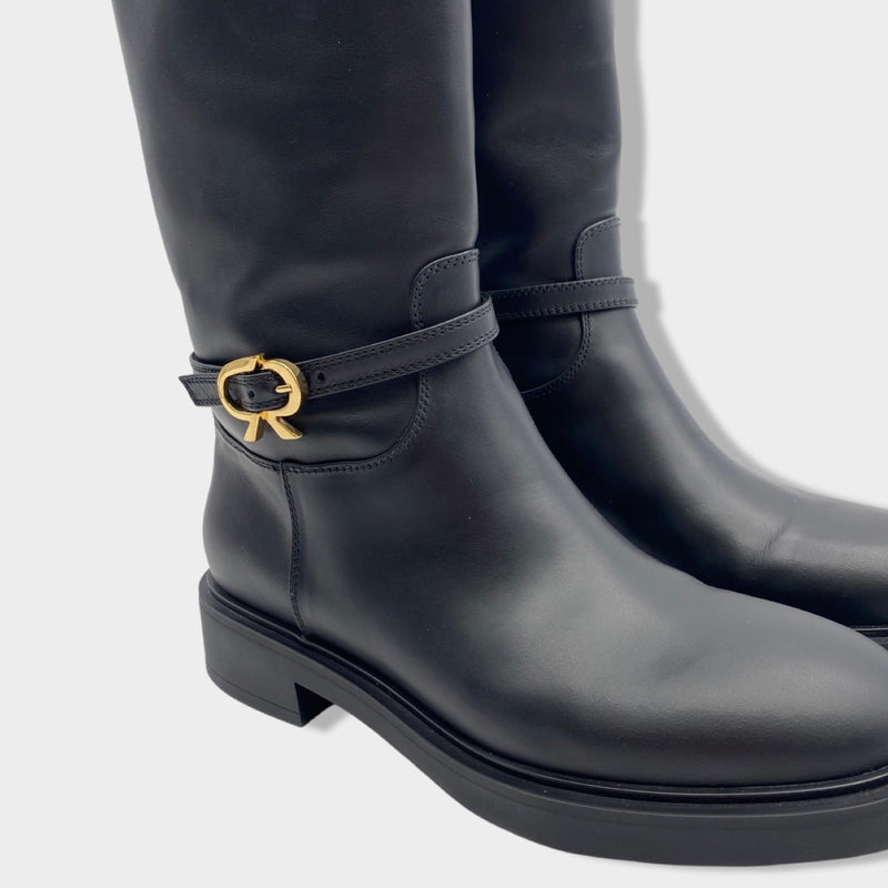 pre-loved GIANVITO ROSSI black Ribbon Cavalier leather boots | Size EU37 UK4