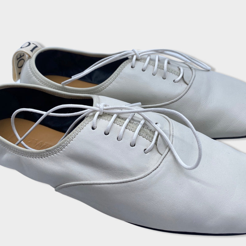 LOEWE ecru leather lace-up flats