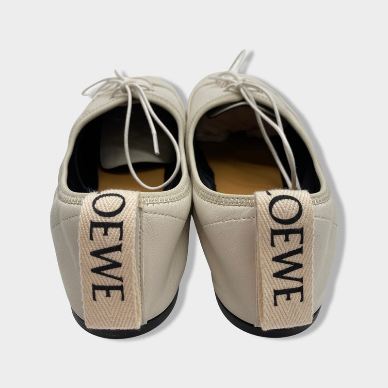 LOEWE ecru leather lace-up flats