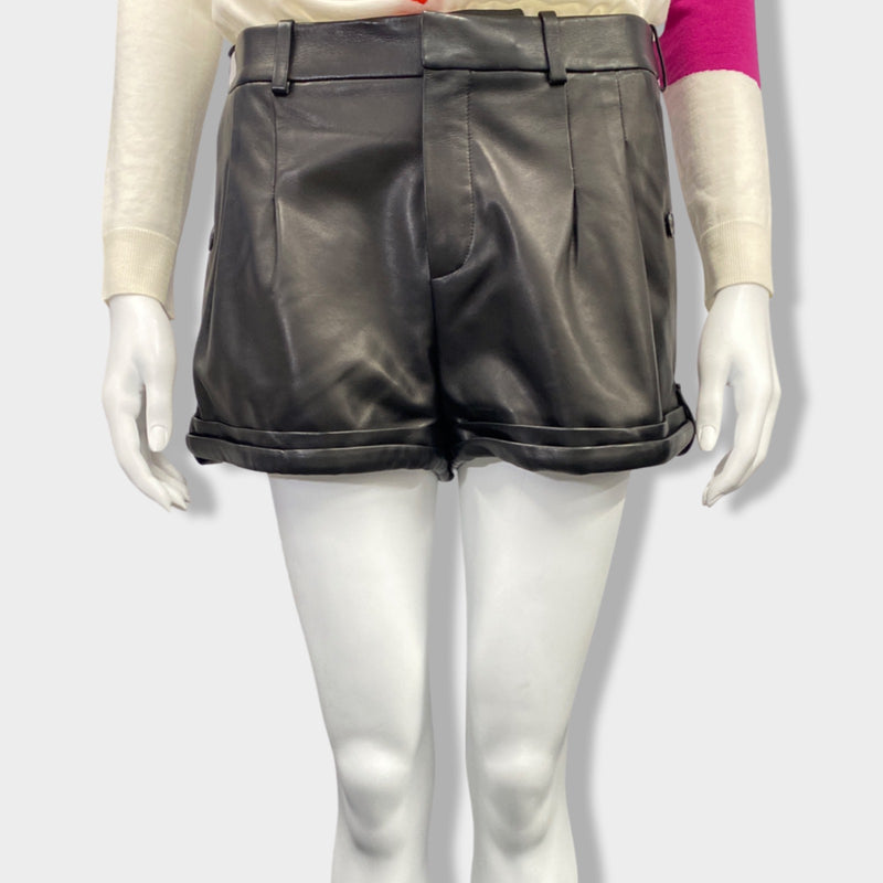 pre-owned SAINT LAURENT black leather shorts | Size FR38