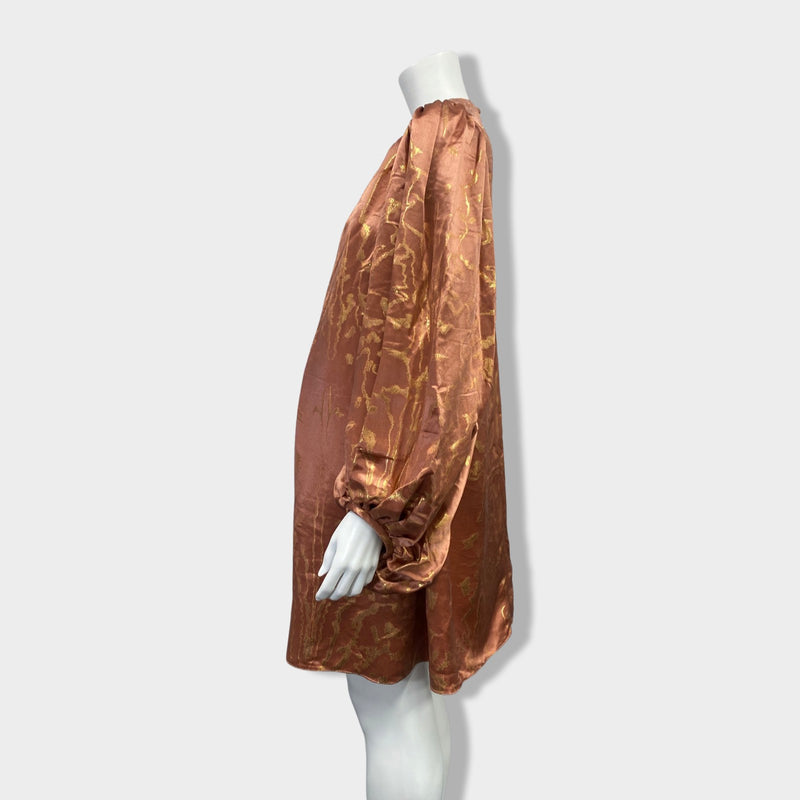 ALEXANDER MCQUEEN peach and gold silk brocade dress