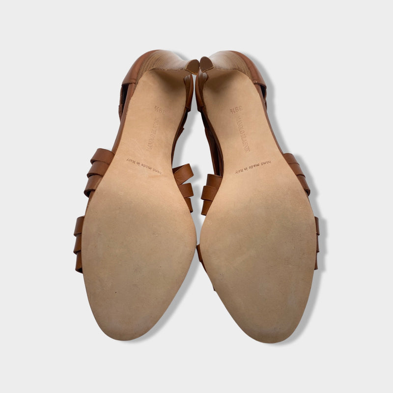 MANOLO BLAHNIK ochre leather sandal heels
