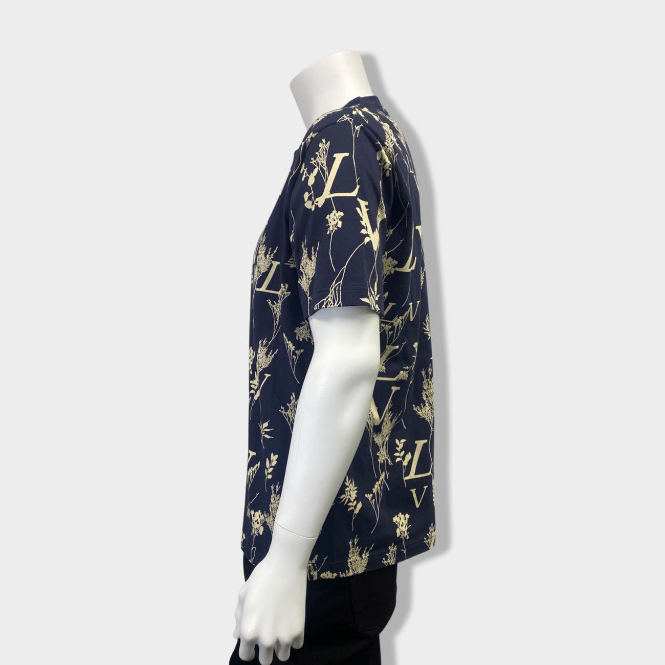 Louis Vuitton Navy Blue Leaf Discharge Printed Cotton Crewneck T-Shirt L Louis  Vuitton