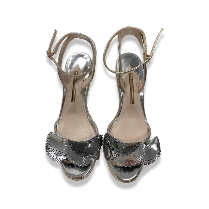 pre-loved SOPHIA WEBSTER silver patent leather wedges | Size 39