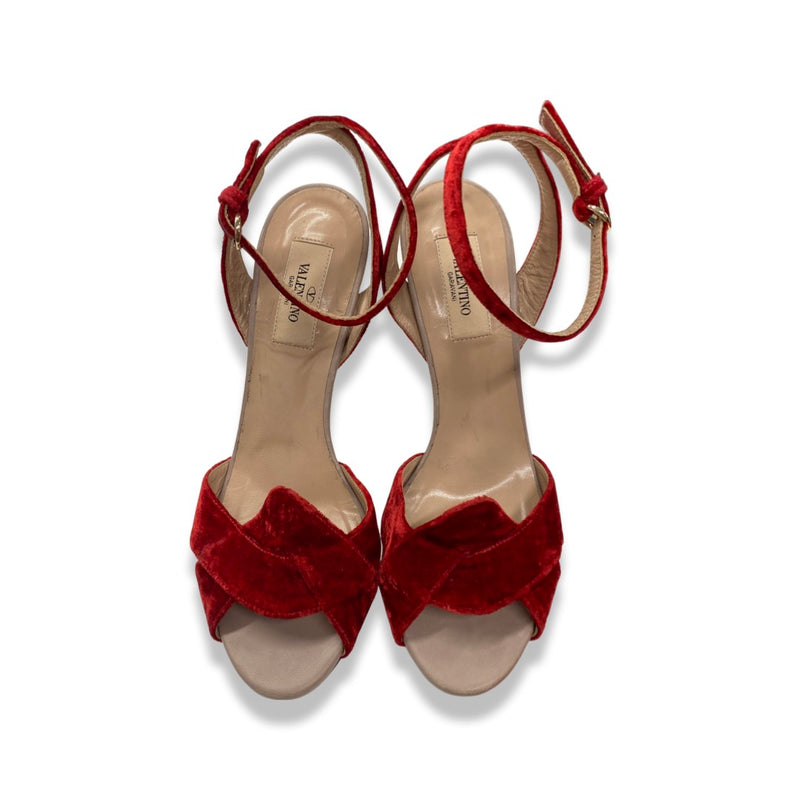 VALENTINO red velvet sandal heels