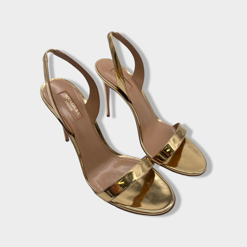 second-hand AQUAZZURA glitter gold sandal heels | Size EU41 UK8