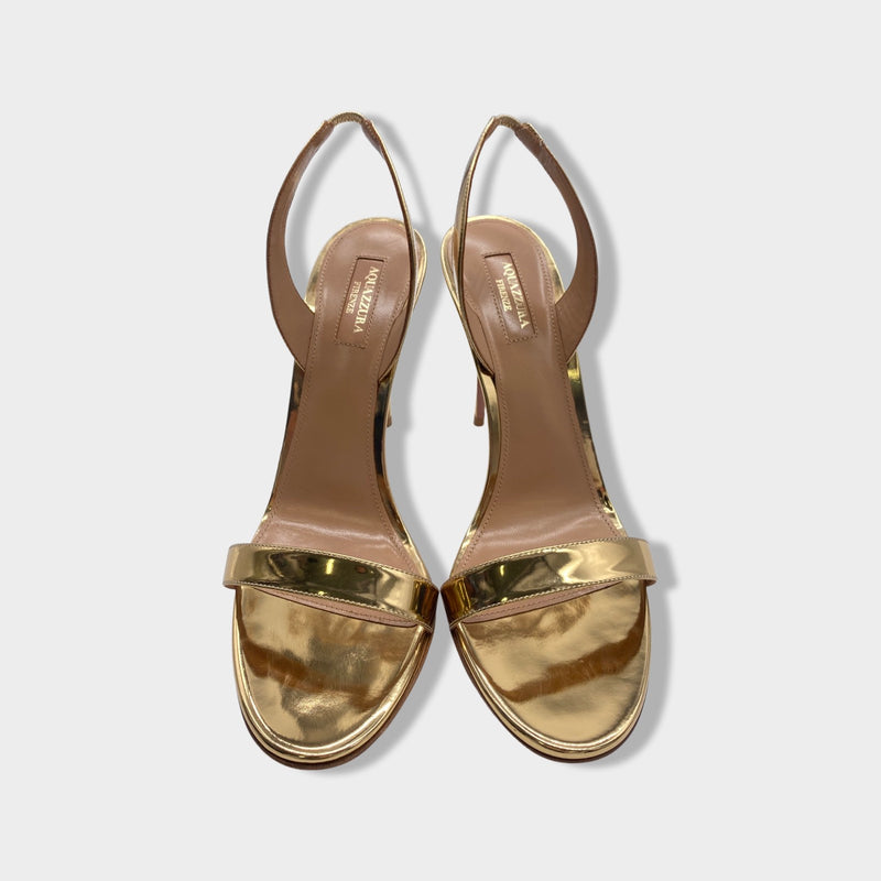 AQUAZZURA glitter gold sandal heels