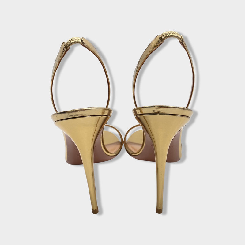 AQUAZZURA glitter gold sandal heels