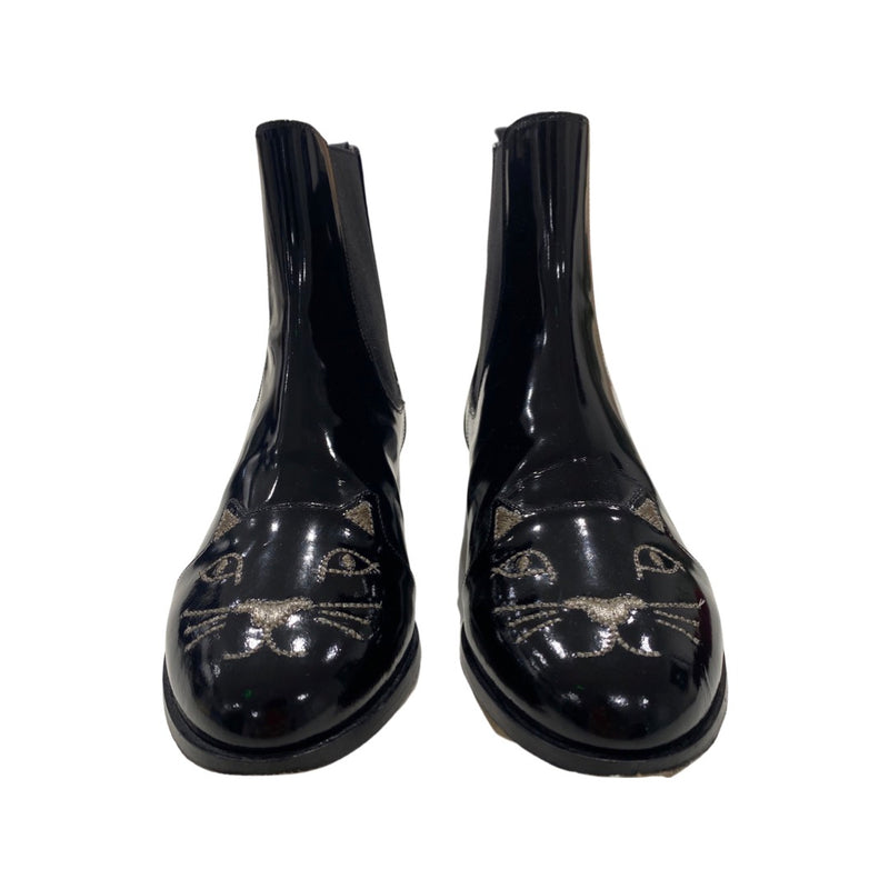 second-hand CHARLOTTE OLYMPIA black Kitty ankle patent leather boots | Size 39