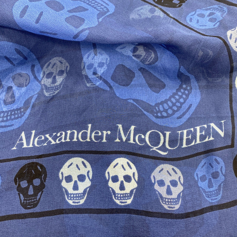 second-hand ALEXANDER MCQUEEN blue skull print silk scarf