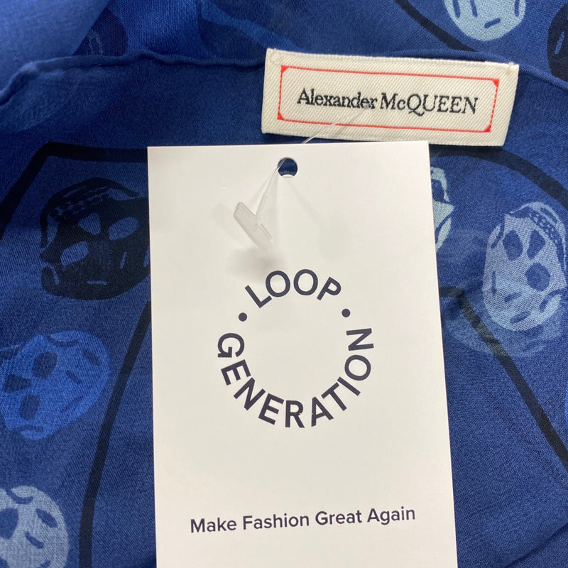 ALEXANDER MCQUEEN blue skull print silk scarf