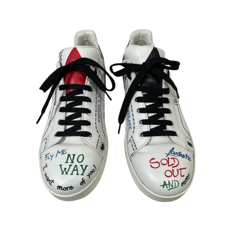 pre-loved DOLCE&GABBANA white sneakers with multicolour graffiti print | Size 38