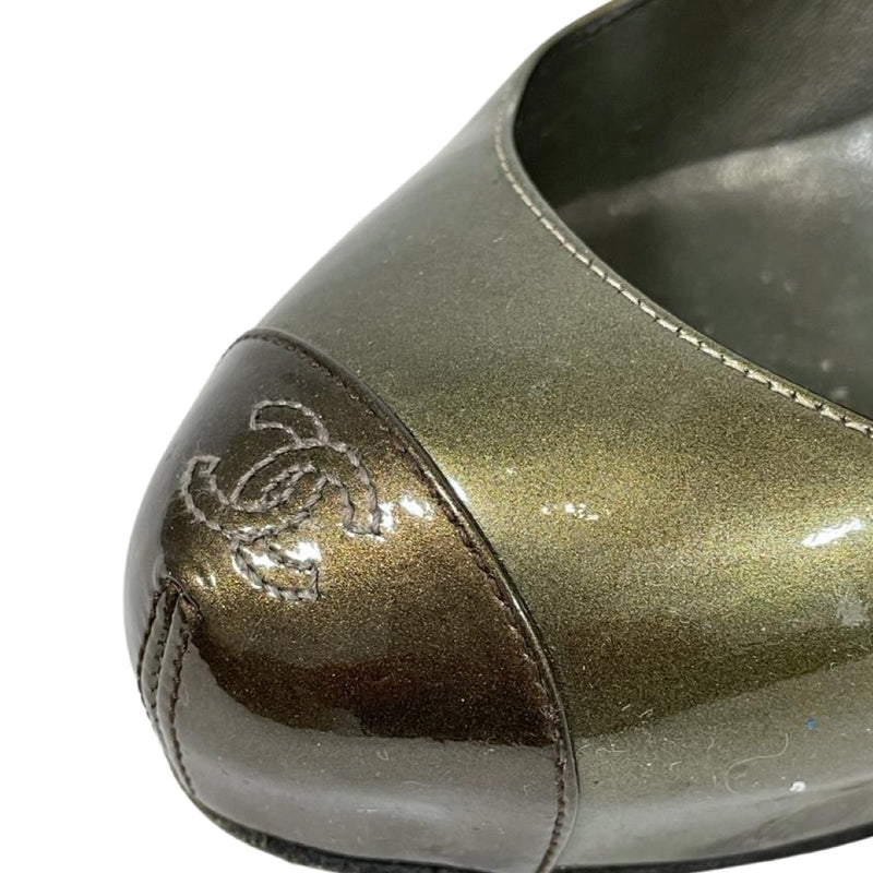Chanel metallic-green patent leather platform heels