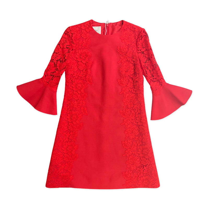 second hand Valentino A-line red dress with lace panels 
