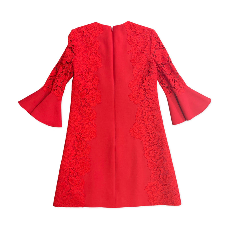 Valentino A-line red dress with lace panels