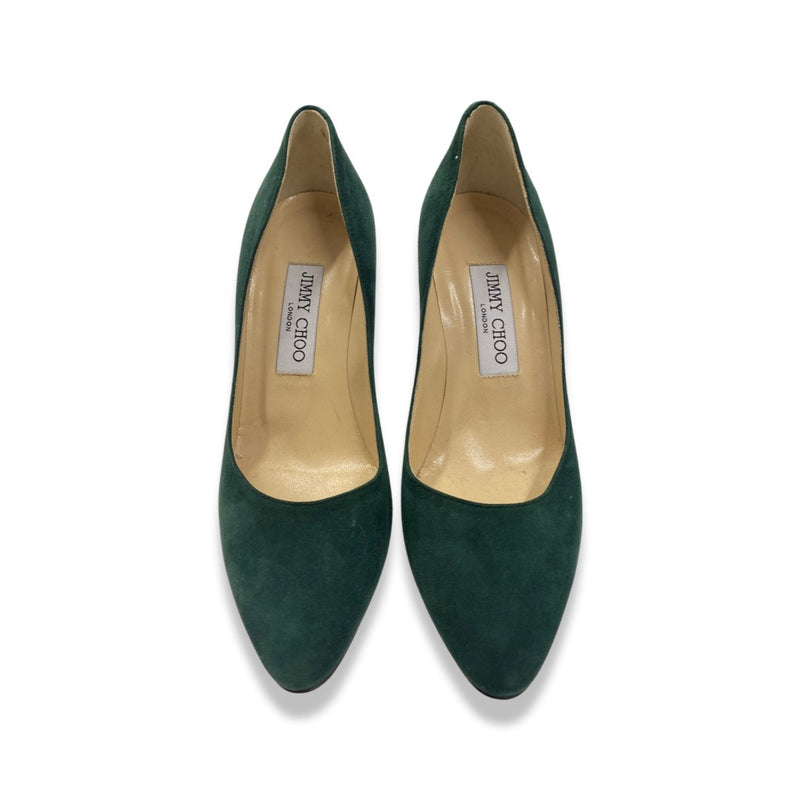 pre-loved JIMMY CHOO emerald green suede pumps | Size 36