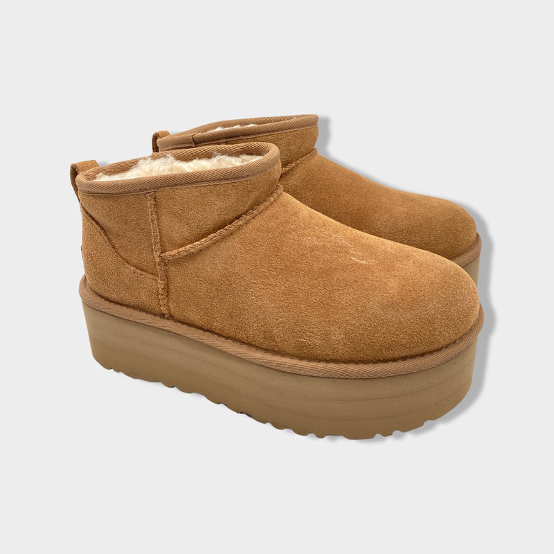 UGG mini Plush camel suede platform boots