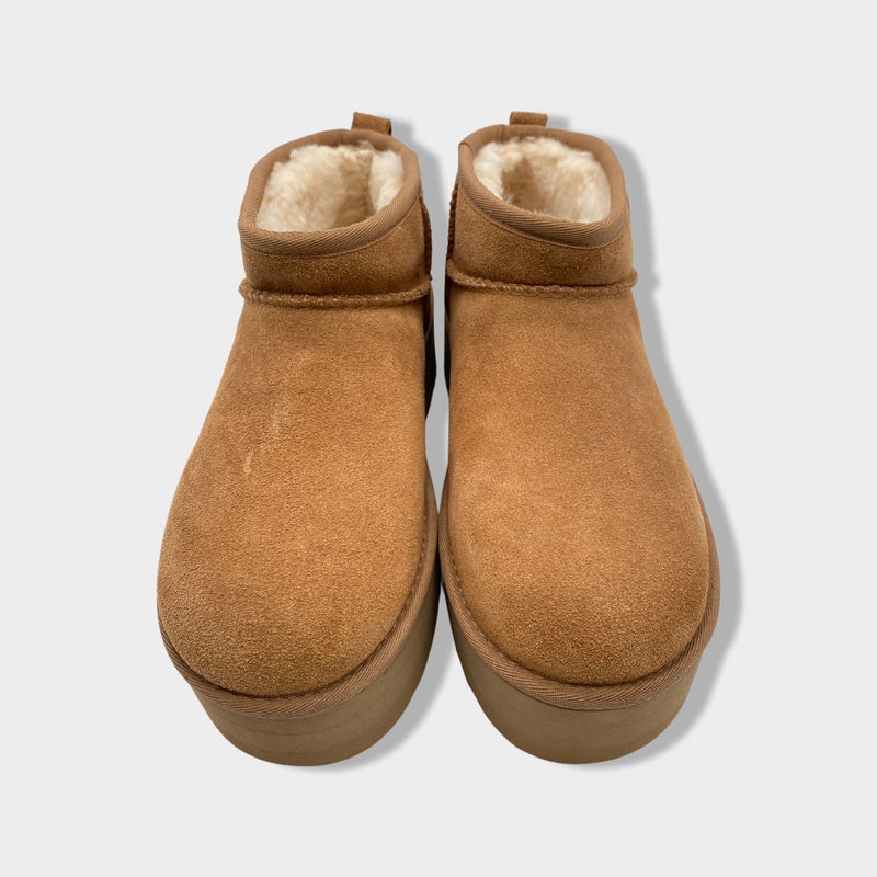 UGG mini Plush camel suede platform boots