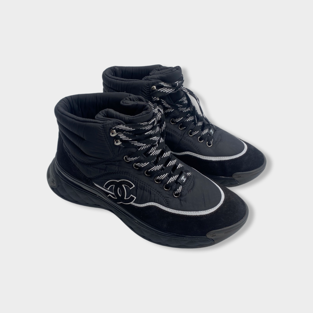 chanel black slip on sneakers