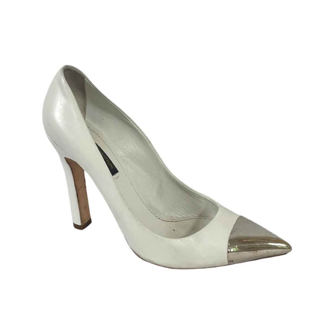 LOUIS VUITTON white leather heels with metal front – Loop Generation
