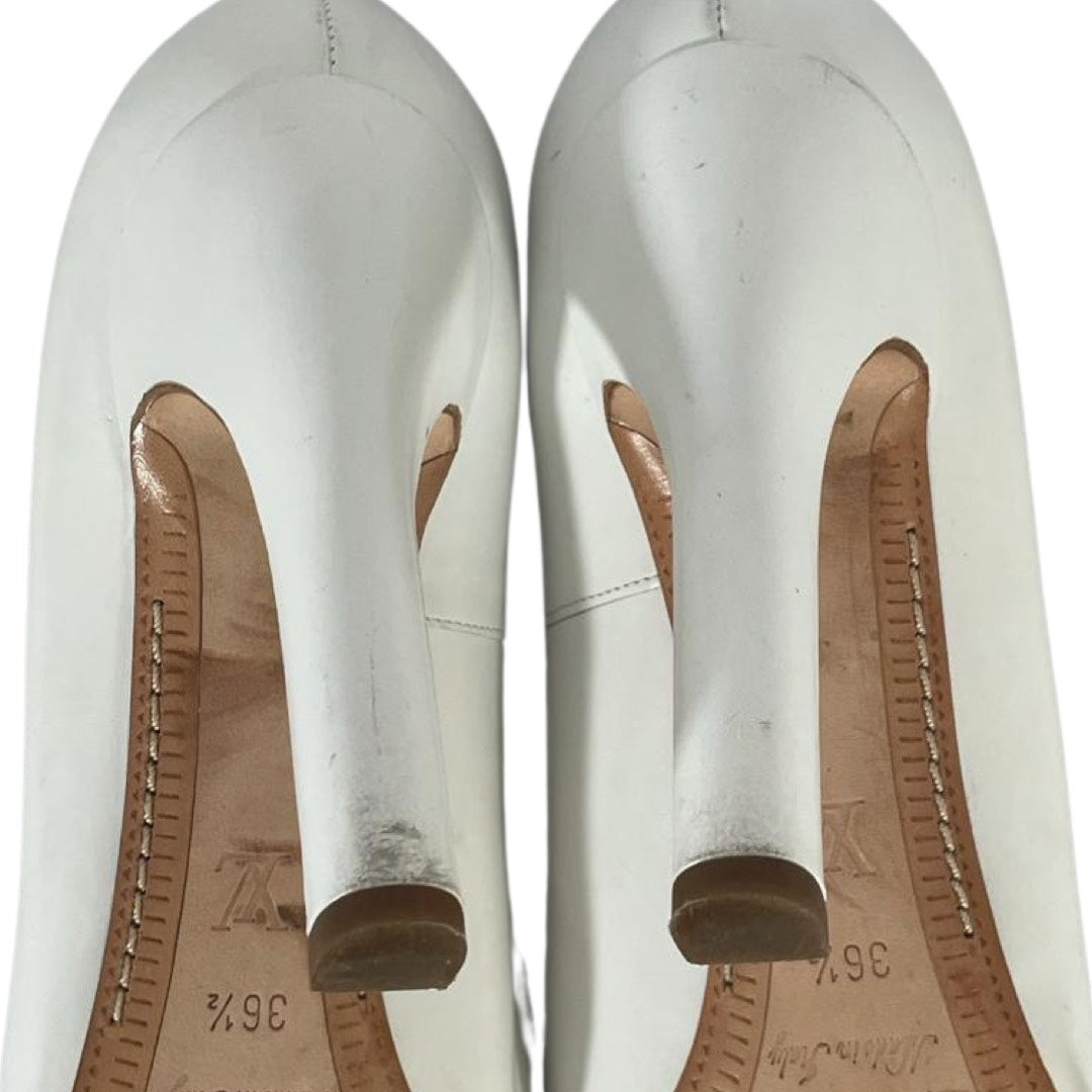 LOUIS VUITTON High Heels Sandals White Leather Nylon CC Auth fm354  ref.334436 - Joli Closet