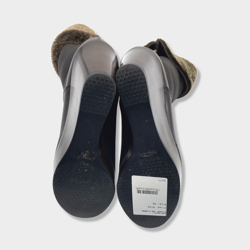 STUART WEITZMAN FUR TRIMMED LEATHER BOOTS