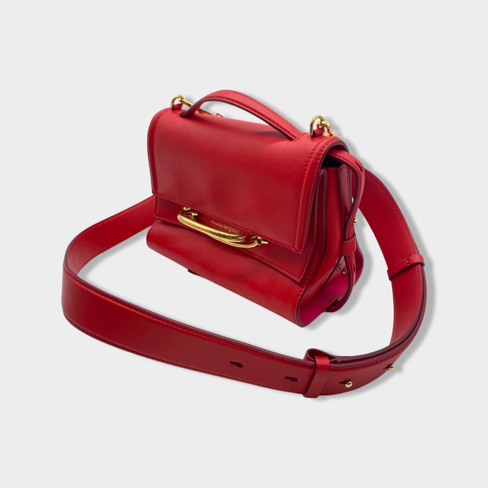 ALEXANDER MCQUEEN red leather belted handbag with gold