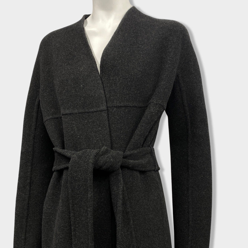 second-hand THE ROW dark grey woolen belted coat | Size UK12