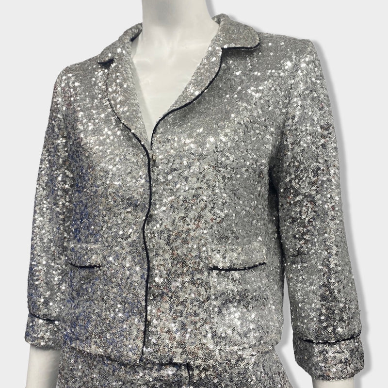 second-hand ITMFL silver sequined set of blouse and trousers | Size S