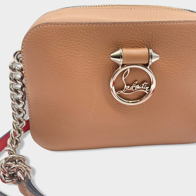 second-hand CHRISTIAN LOUBOUTIN pink and beige leather bag on a chain