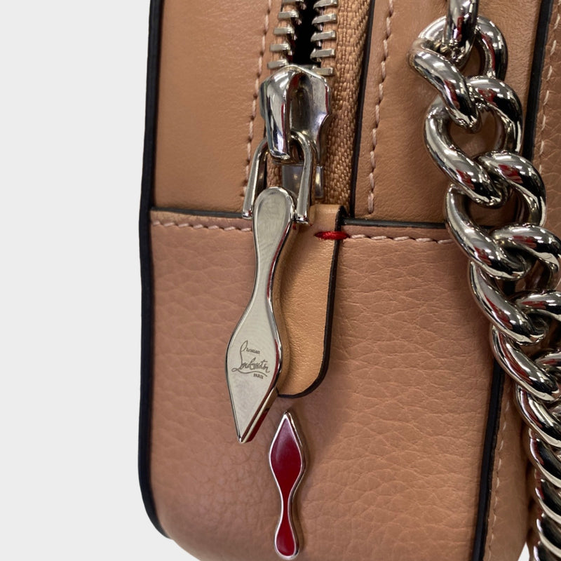 CHRISTIAN LOUBOUTIN pink and beige leather bag on a chain