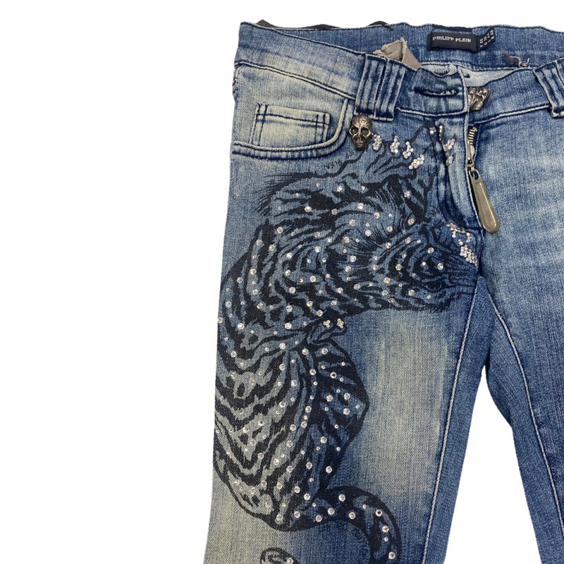 second-hand PHILIPP PLEIN blue and grey jeans with rhinestones | Size FR40