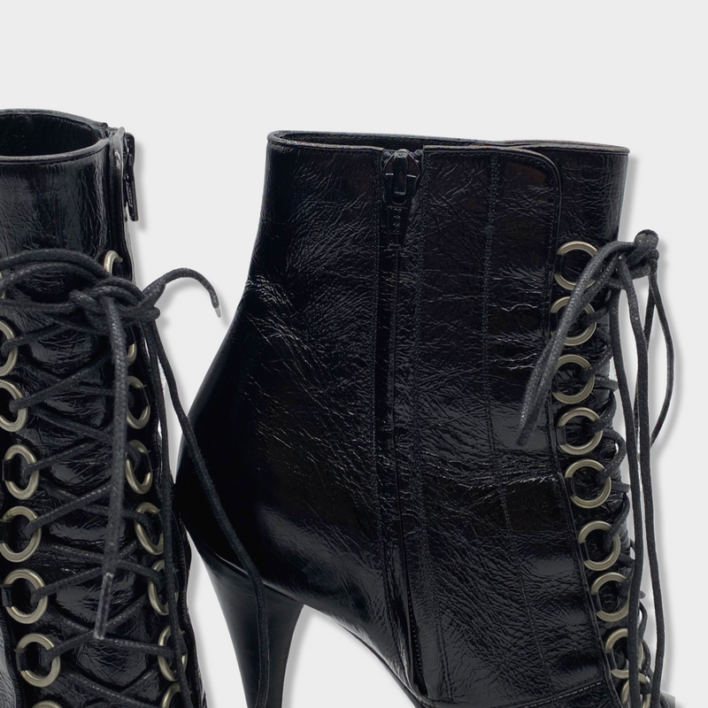 SAINT LAURENT black leather lace-up ankle boots