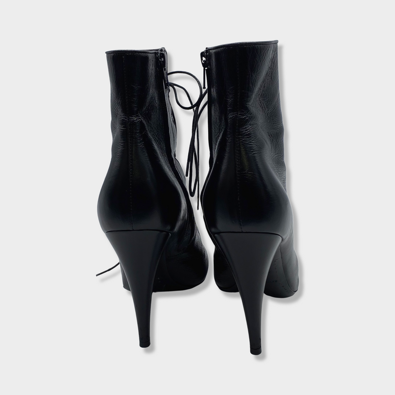 SAINT LAURENT black leather lace-up ankle boots
