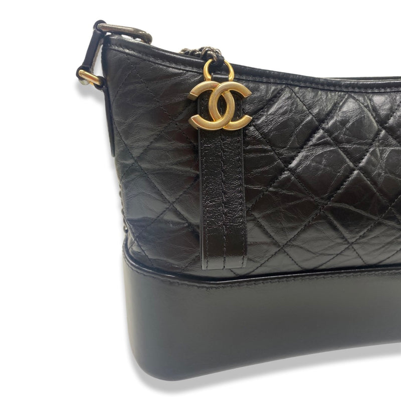 second-hand CHANEL Gabrielle black leather hobo bag