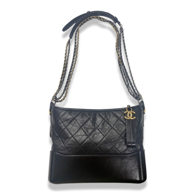 pre-owned CHANEL Gabrielle black leather hobo bag