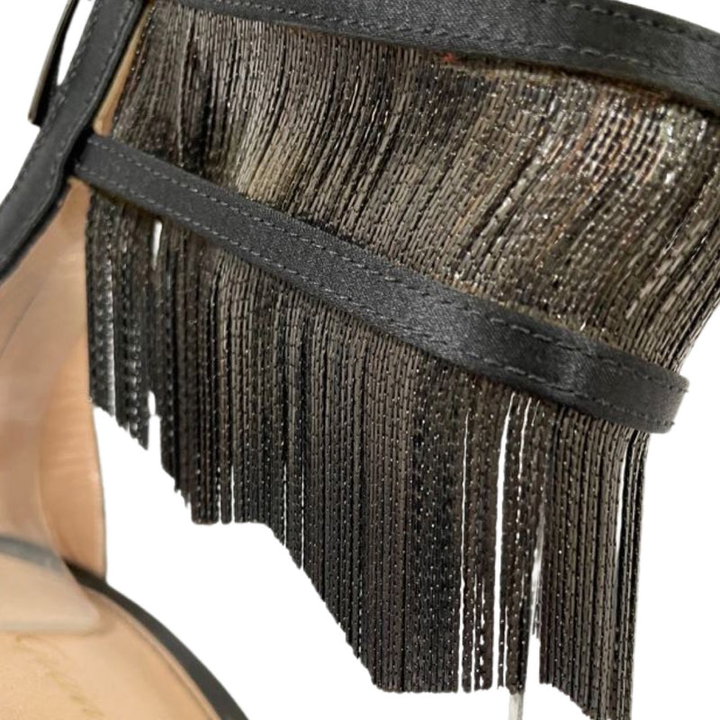 GIANVITO ROSSI black satin heels with metal fringes