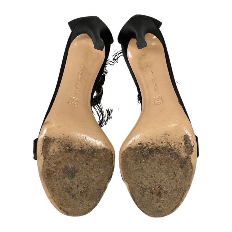 GIANVITO ROSSI black satin heels with metal fringes
