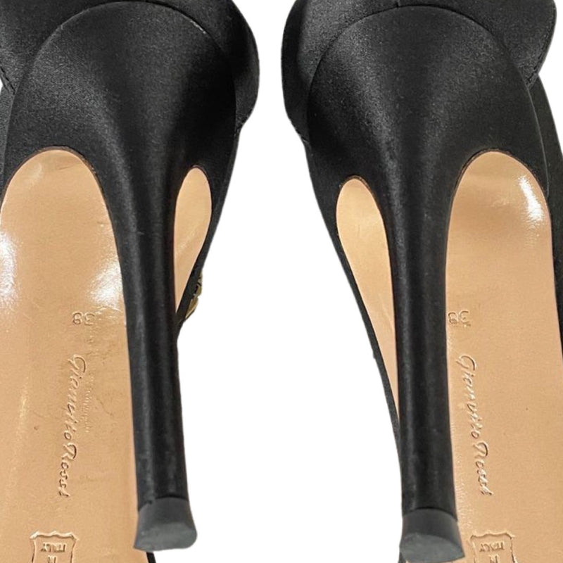 GIANVITO ROSSI black satin heels with metal fringes