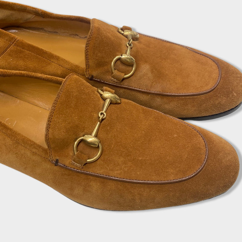 second-hand GUCCI mustard suede Jordaan Horsebit loafers
