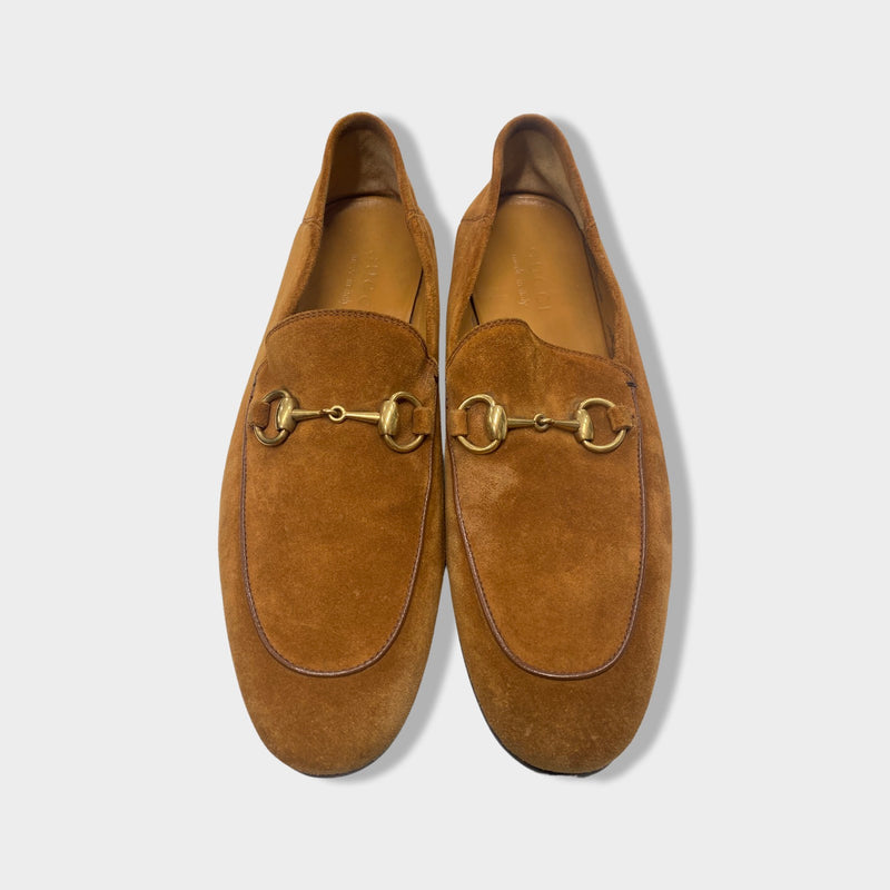 GUCCI mustard suede Jordaan Horsebit loafers