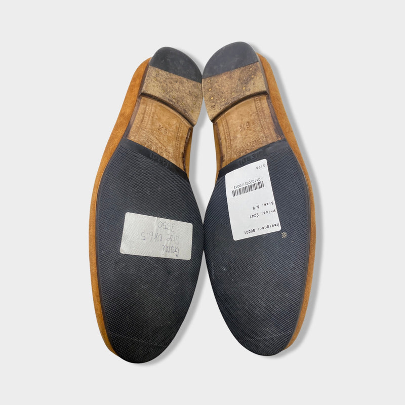 GUCCI mustard suede Jordaan Horsebit loafers