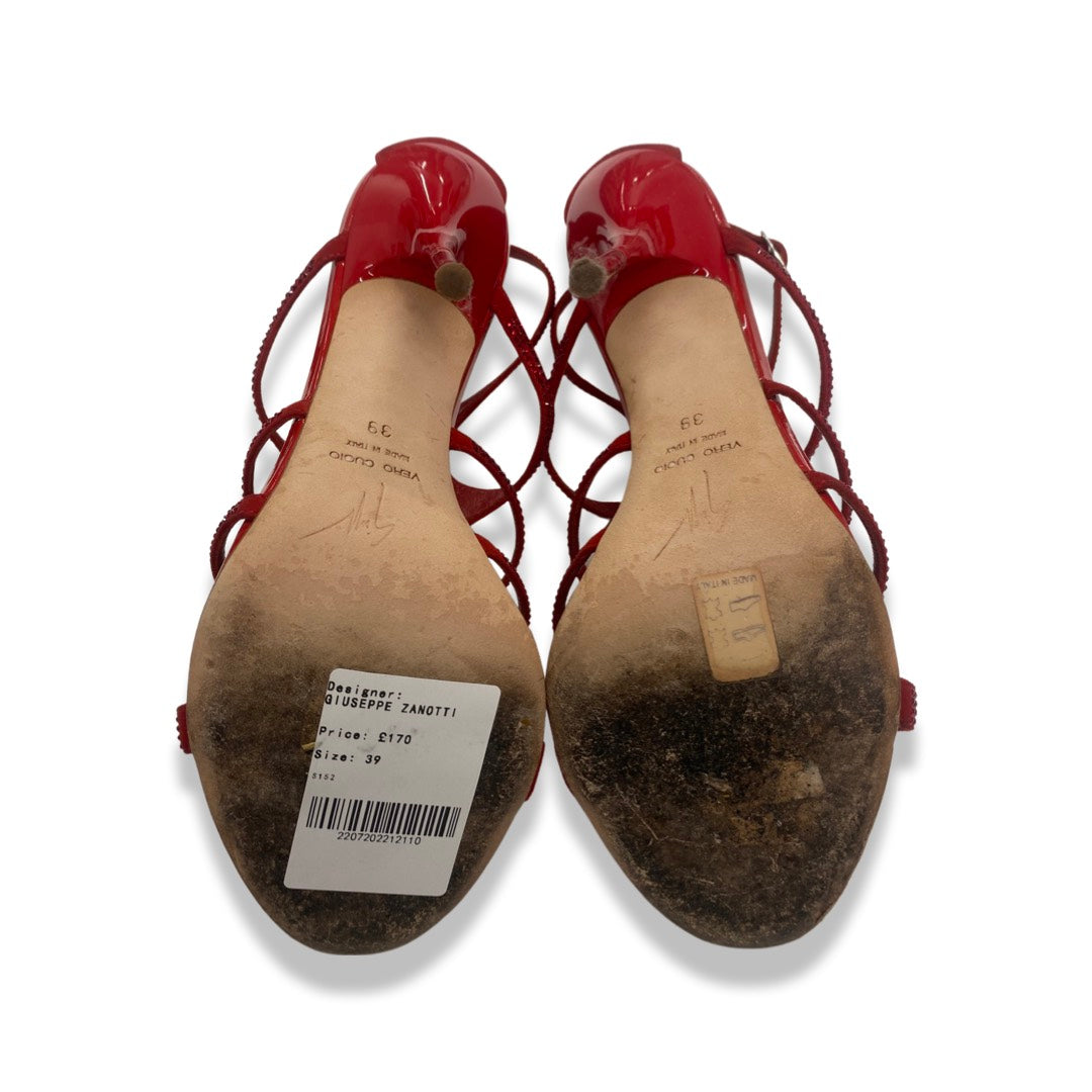 GIUSEPPE ZANOTTI red leather sandal heels with rhinestones GIUSEPPE ZANOTTI red leather sandal heels with rhinestones