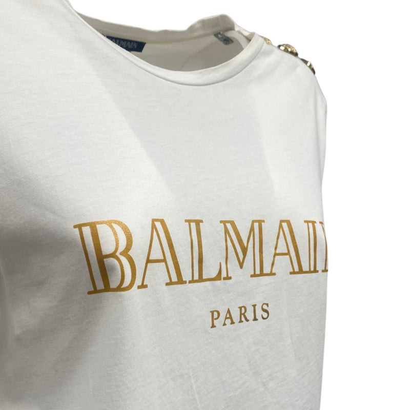 BALMAIN ecru T-shirt with gold buttons