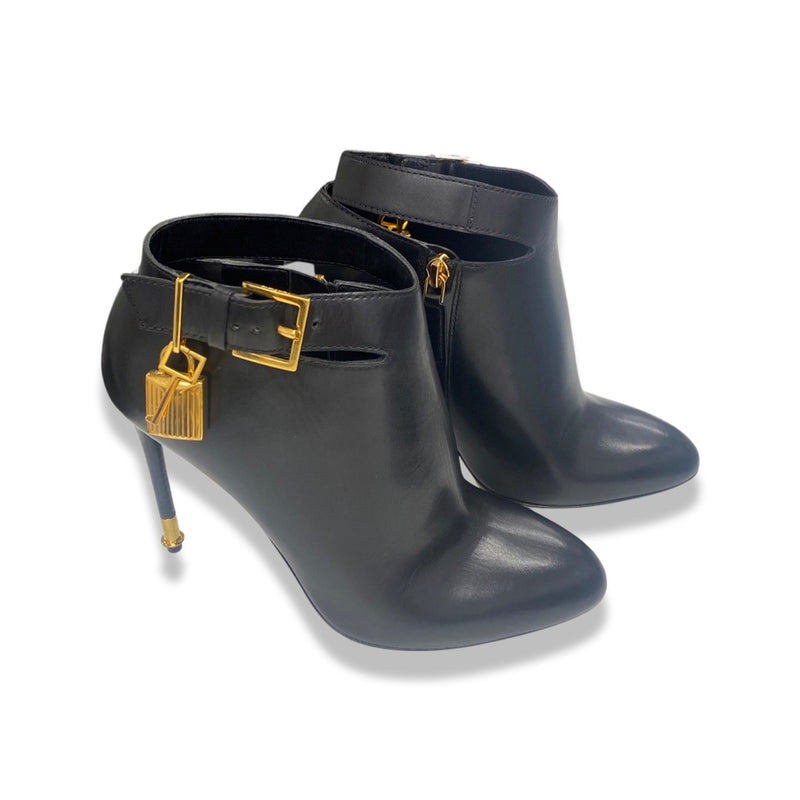 second-hand TOM FORD black and gold leather padlock ankle boots | Size 37